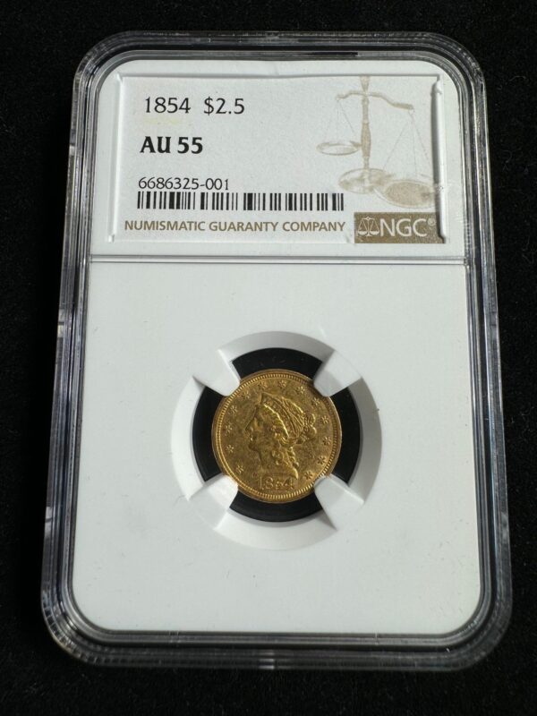 1854 $2.5 Liberty NGC AU55